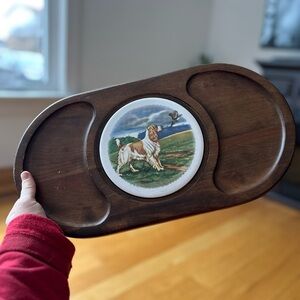 Vintage Wooden Serving Tray with Spaniel Dog and Pheasant Tile